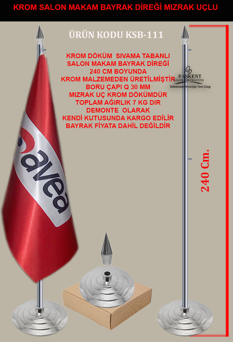 Krom Salon Makam Bayrak Direği Mızrak Uçlu