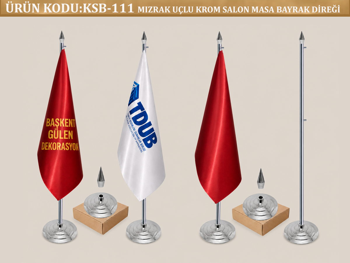 Krom Salon Makam Bayrak Direği Mızrak Uçlu