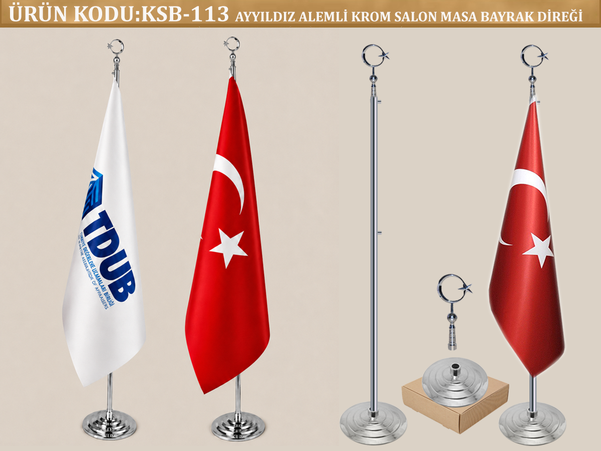 Krom Salon Makam Bayrak Direği Ayyıldız Alemli