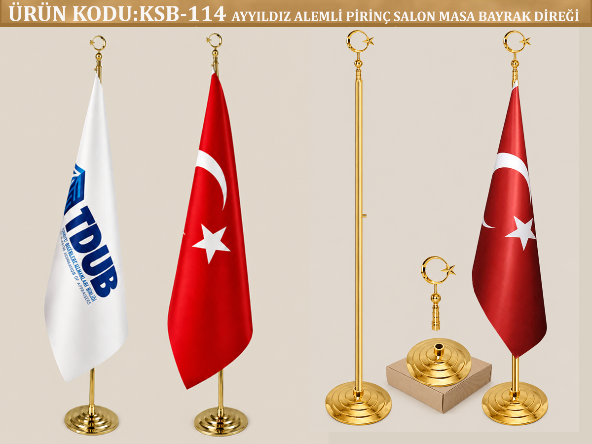 Pirinç Salon Makam Bayrak Direği Ay Yıldız Alemli
