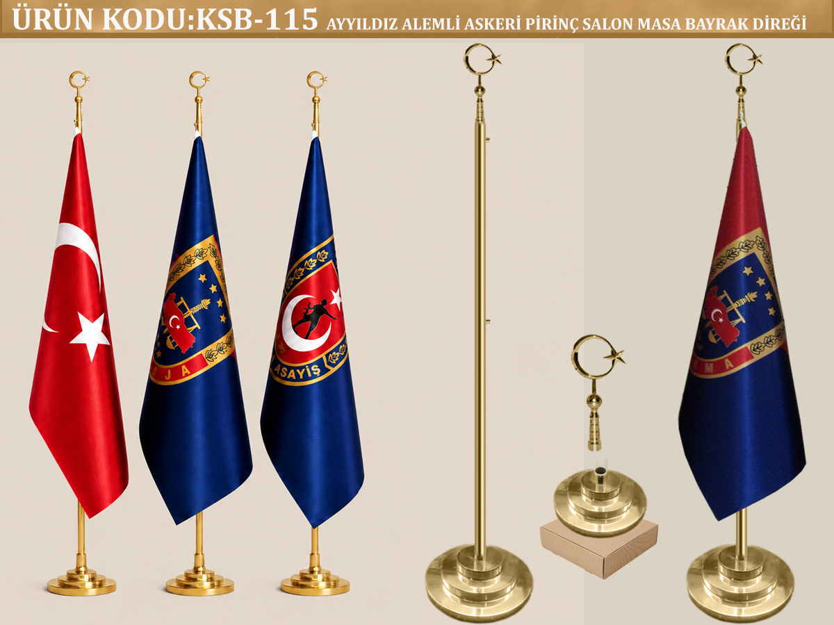 Pirinç Askeri Salon Makam Bayrak Direği Ayyıldız Alemli
