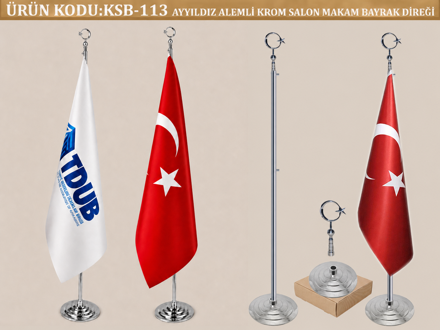 Krom Salon Makam Bayrak Direği Ayyıldız Alemli