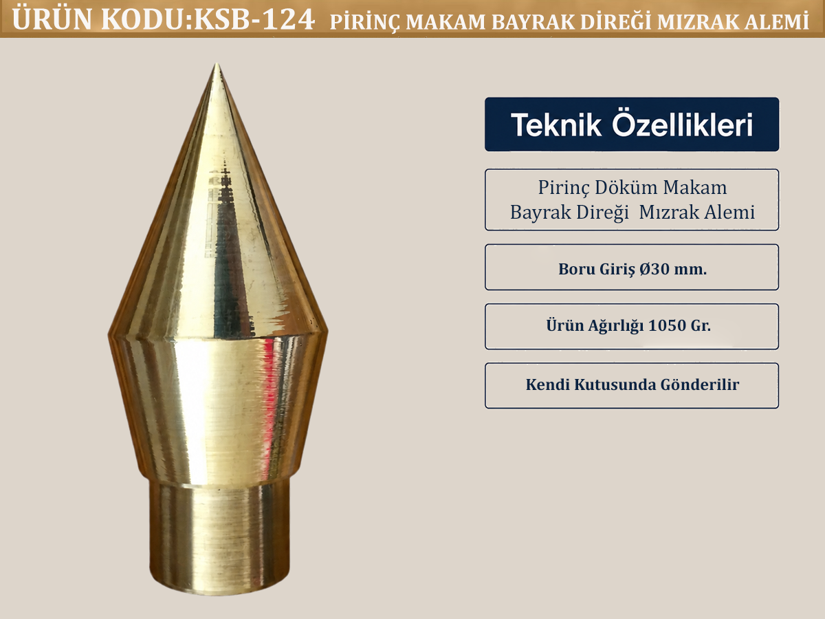 Pirinç  Kaplama Mızrak Alem