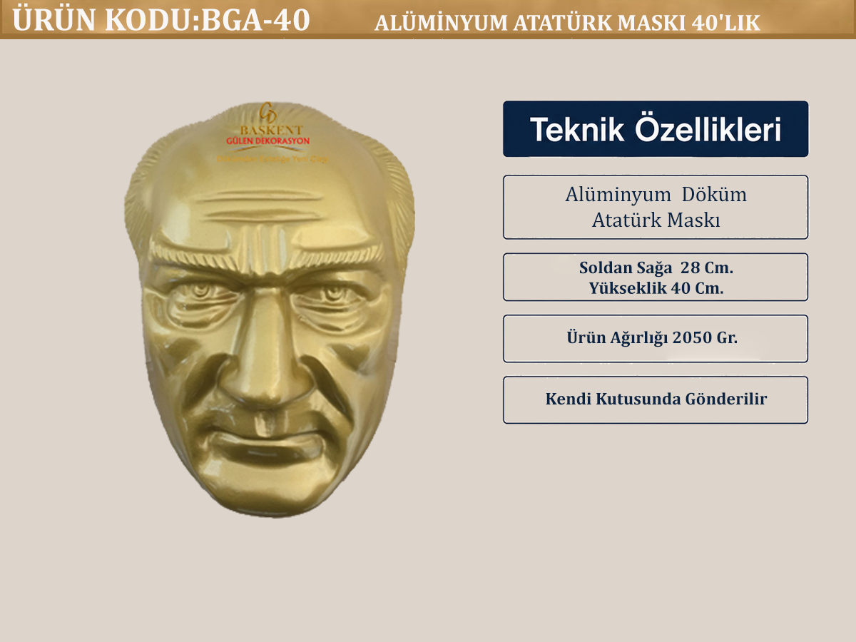 ALÜMİNYUM ATATÜRK MASKI 40'LIK