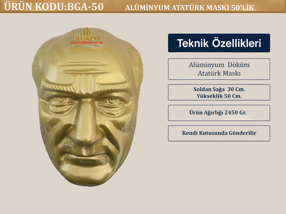 ALÜMİNYUM ATATÜRK MASKI 50'LİK